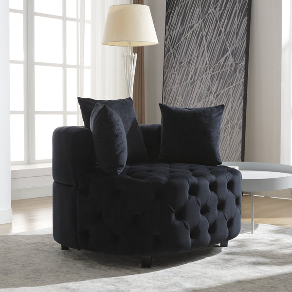 English Elm A&A Velvet Barrel Accent Chair with Curved Back and Plush Seat for Living Room Comfort and Style Black W114394735