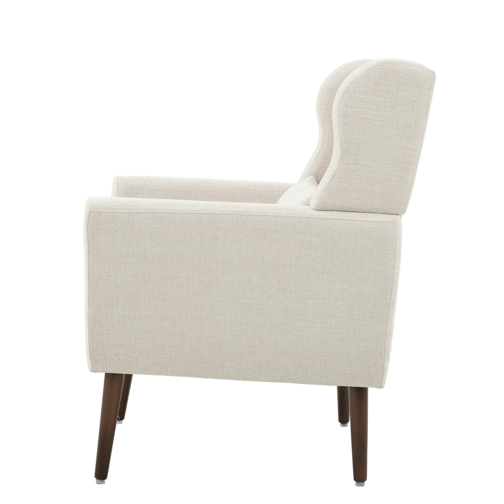 English Elm Modern Accent Chair Chenille Upholstered Foam Seat Ergonomic Padded Lounge Armchair with Wood Legs — Beige, Mid-Century Comfort for Living Room W1028122699