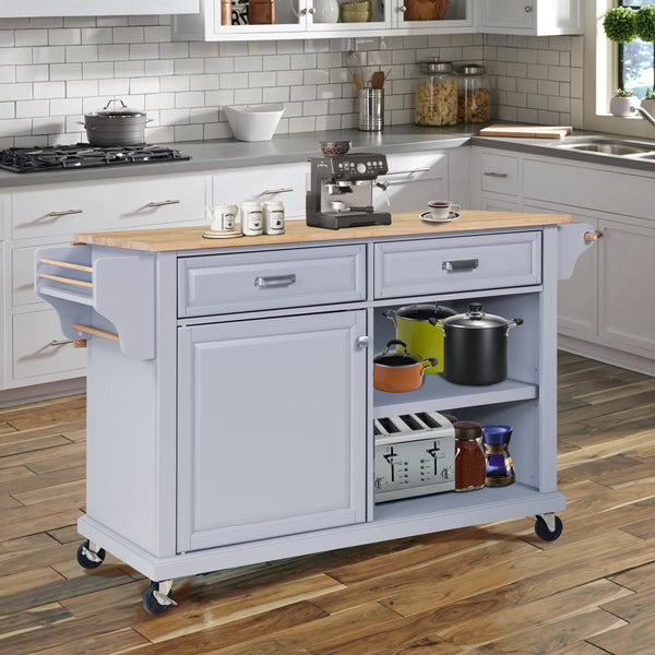 English Elm Cambridge Natural Wood Top Kitchen Island Cart With Storage, Drawers & Mobile Design For Easy Use W914107254