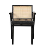 Hearth and Haven Tulsa Accent Chair with Handcrafted Rattan Backrest and Padded Seat, Black