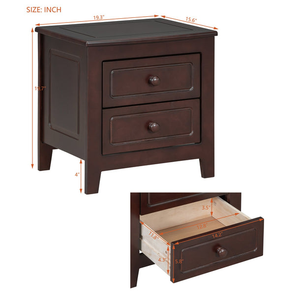 English Elm 2-Drawer Nightstand with Mid-Century Retro Style, Weathered Finish, Space-Saving Bedside Table with Storage Walnut 23.03 L x 21.73 W x 8.27 H WF308187AAD