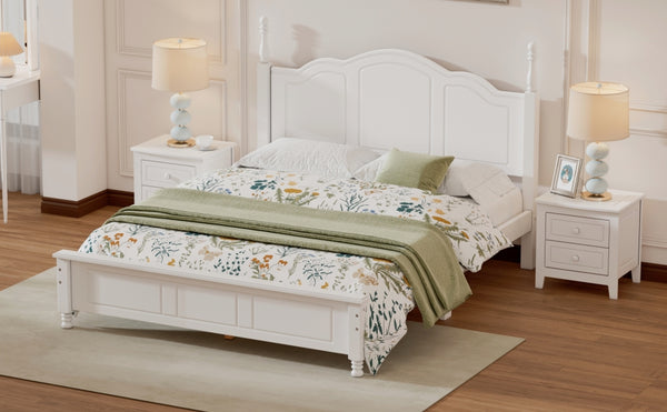 English Elm Queen Wood Platform Bed Frame with Retro Headboard, Sturdy Slat Support, Easy Assembly, 500LB Capacity White 66.73 L x 21.73 W x 6.73 H WF308185AAK