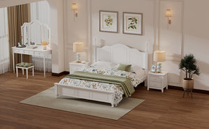English Elm 3-Pieces Queen Wood Platform Bed Set with 2 Nightstands, Slat Support, Space-Saving Storage White 23.03 L x 21.73 W x 8.27 H HL000058AAK