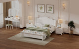 English Elm 3-Pieces Bedroom Sets,Queen Size Wood Platform Bed and Two Nightstands-White