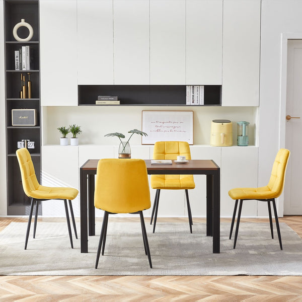 English Elm Grey Velvet Upholstered Dining Side Chairs Set of 2 with Sleek Metal Legs Yellow W1164P307929