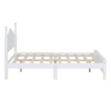 English Elm Full Size Wood Platform Bed Frame,Retro Style Platform Bed With Wooden Slat Support,White