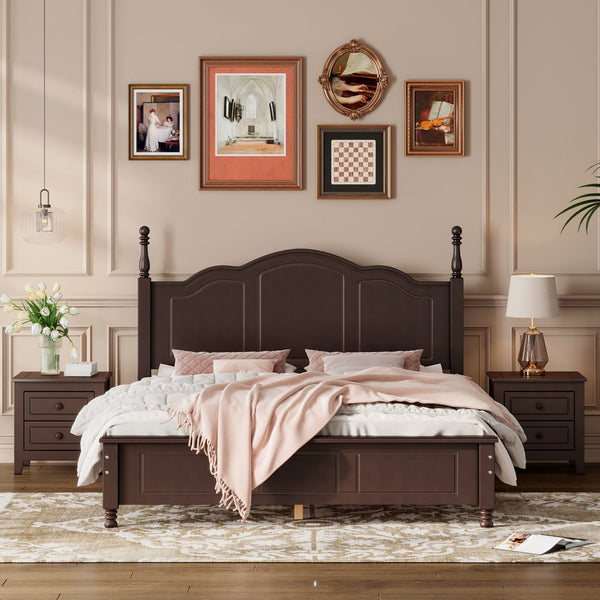 English Elm 3-Pieces Queen Wood Platform Bed Set with 2 Nightstands, Slat Support, Space-Saving Storage Walnut 23.03 L x 21.73 W x 8.27 H HL000058AAD