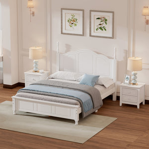 English Elm 3-Pieces Bedroom Sets,Full Size Wood Platform Bed and Two Nightstands-White