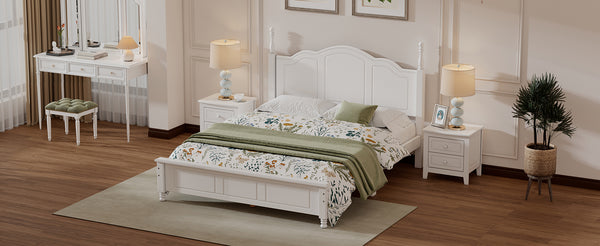 English Elm 3-Pieces Queen Wood Platform Bed Set with 2 Nightstands, Slat Support, Space-Saving Storage White 23.03 L x 21.73 W x 8.27 H HL000058AAK