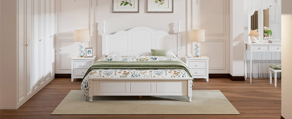 English Elm 3-Pieces Queen Wood Platform Bed Set with 2 Nightstands, Slat Support, Space-Saving Storage White 23.03 L x 21.73 W x 8.27 H HL000058AAK