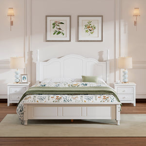 English Elm 3-Pieces Queen Wood Platform Bed Set with 2 Nightstands, Slat Support, Space-Saving Storage White 23.03 L x 21.73 W x 8.27 H HL000058AAK
