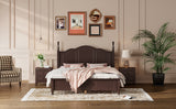 English Elm 3-Pieces Bedroom Sets,Queen Size Wood Platform Bed and Two Nightstands-Dark Walnut