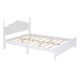 English Elm Queen Size Wood Platform Bed Frame,Retro Style Platform Bed With Wooden Slat Support,White