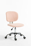 Teddy Velvet Makeup Pink Office Desk Chair Bling Desk, Armless Vanity Desk Task Chair with Wheels 360°, Bling Desk Nail Desk For Women, Adjustable Height