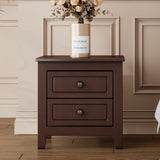 Classic Dark Walnut Retro Nightstand with 2 Drawers for Bedroom Storage