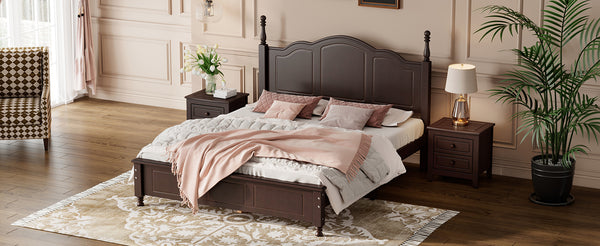 English Elm 3-Pieces Queen Wood Platform Bed Set with 2 Nightstands, Slat Support, Space-Saving Storage Walnut 23.03 L x 21.73 W x 8.27 H HL000058AAD