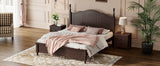 English Elm 3-Pieces Bedroom Sets,Queen Size Wood Platform Bed and Two Nightstands-Dark Walnut