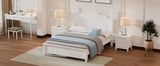 English Elm 3-Pieces Bedroom Sets,Full Size Wood Platform Bed and Two Nightstands-White