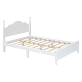 English Elm Full Size Wood Platform Bed Frame,Retro Style Platform Bed With Wooden Slat Support,White