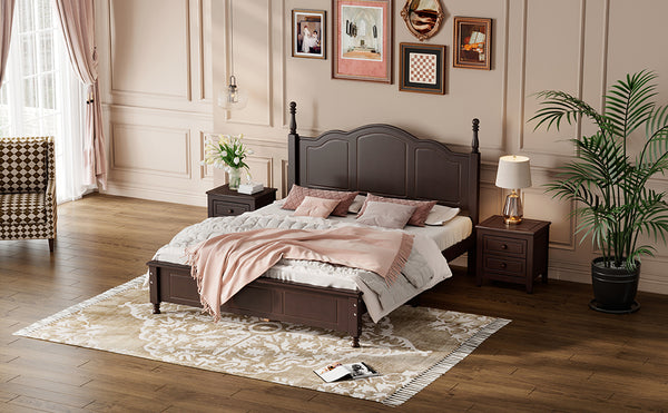English Elm 3-Pieces Queen Wood Platform Bed Set with 2 Nightstands, Slat Support, Space-Saving Storage Walnut 23.03 L x 21.73 W x 8.27 H HL000058AAD