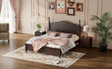 English Elm 3-Pieces Bedroom Sets,Queen Size Wood Platform Bed and Two Nightstands-Dark Walnut