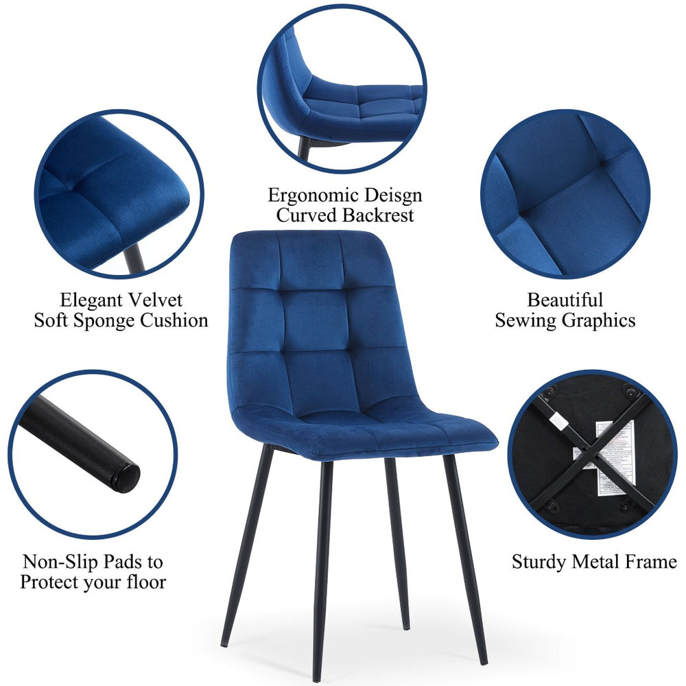 English Elm Grey Velvet Upholstered Dining Side Chairs Set of 2 with Sleek Metal Legs Blue W1164P307927