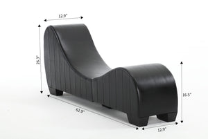 English Elm Factory Yoga Chaise Lounge for Stretching & Relaxation — Modern Faux Leather Curved Sofa Accent Piece Black W1628120406