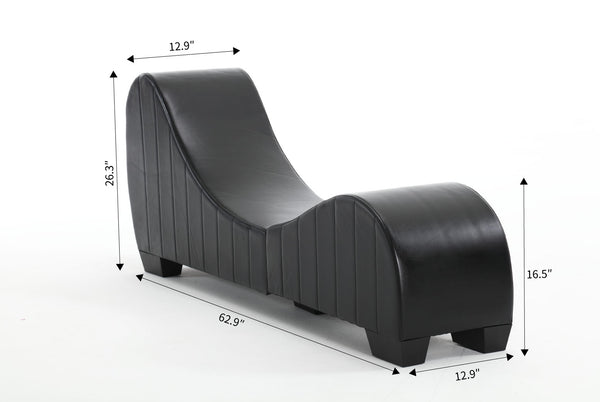 English Elm Factory Yoga Chaise Lounge for Stretching & Relaxation — Modern Faux Leather Curved Sofa Accent Piece Black W1628120406