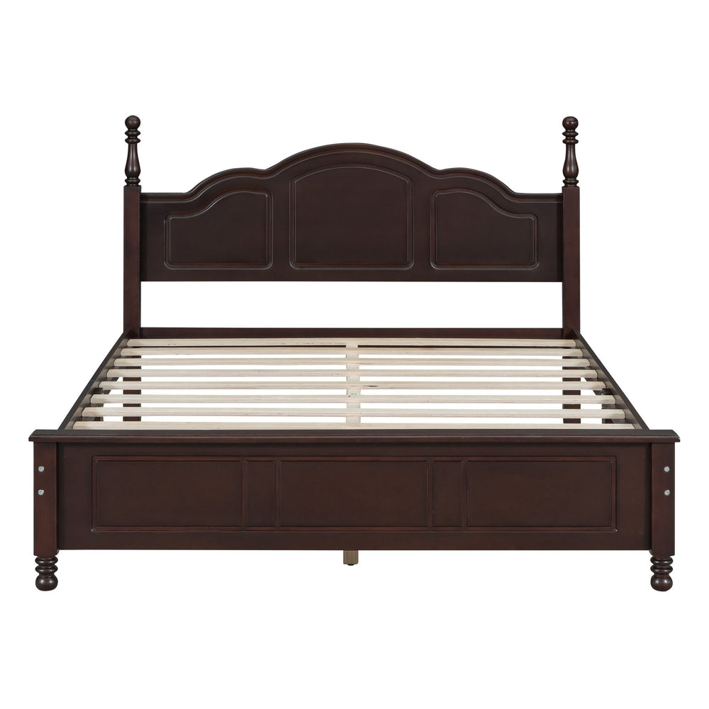 English Elm Queen Wood Platform Bed Frame with Retro Headboard, Sturdy Slat Support, Easy Assembly, 500LB Capacity Walnut 66.73 L x 21.73 W x 6.73 H WF308185AAD