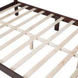 English Elm Queen Size Wood Platform Bed Frame,Retro Style Platform Bed With Wooden Slat Support,Dark Walnut