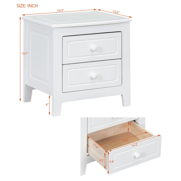 English Elm 2-Drawer Nightstand with Mid-Century Retro Style, Weathered Finish, Space-Saving Bedside Table with Storage White 23.03 L x 21.73 W x 8.27 H WF308187AAK