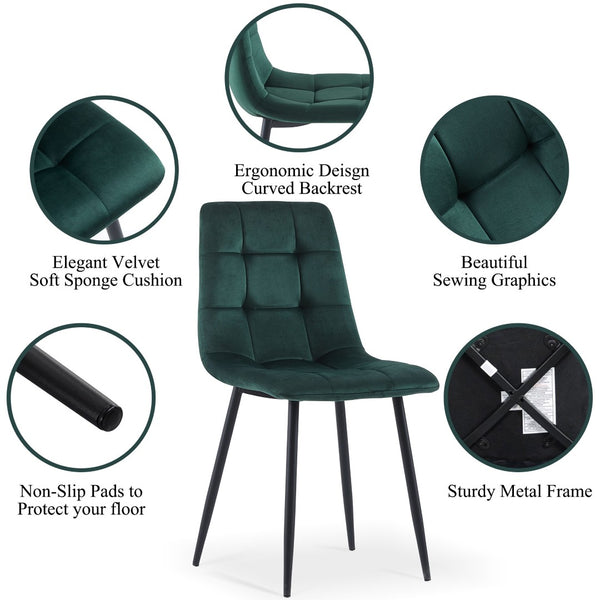 English Elm Grey Velvet Upholstered Dining Side Chairs Set of 2 with Sleek Metal Legs Green W1164P307930