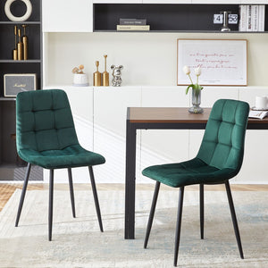 English Elm Grey Velvet Upholstered Dining Side Chairs Set of 2 with Sleek Metal Legs Green W1164P307930