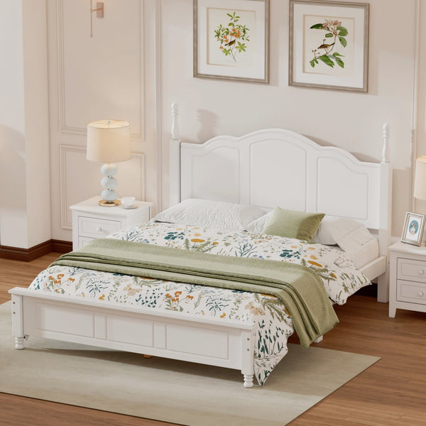 English Elm Queen Wood Platform Bed Frame with Retro Headboard, Sturdy Slat Support, Easy Assembly, 500LB Capacity White 66.73 L x 21.73 W x 6.73 H WF308185AAK