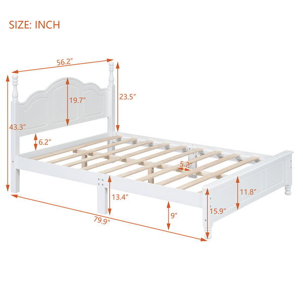 English Elm Full Full Size Wood Platform Bed with Retro Headboard, Solid Slat Support, Easy Assembly, Durable Finish White 60.51 L x 21.73 W x 6.73 H WF308186AAK