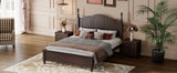 English Elm 3-Pieces Bedroom Sets,Full Size Wood Platform Bed and Two Nightstands-Dark Walnut