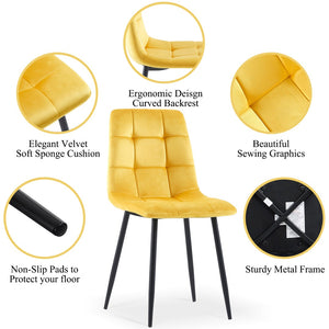 English Elm Grey Velvet Upholstered Dining Side Chairs Set of 2 with Sleek Metal Legs Yellow W1164P307929