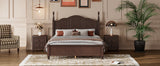 English Elm 3-Pieces Bedroom Sets,Full Size Wood Platform Bed and Two Nightstands-Dark Walnut