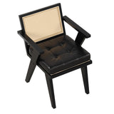 Hearth and Haven Tulsa Accent Chair with Handcrafted Rattan Backrest and Padded Seat, Black