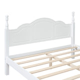 English Elm Queen Size Wood Platform Bed Frame,Retro Style Platform Bed With Wooden Slat Support,White