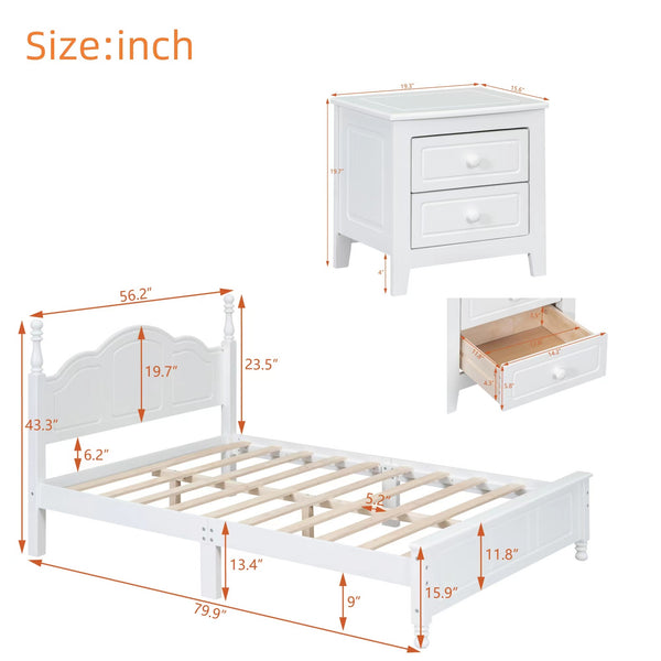 English Elm 3-Pieces Full Size Wood Platform Bed with Two Nightstands, Dark Walnut Finish, Sturdy Slat Support White 23.03 L x 21.73 W x 8.27 H HL000057AAK