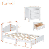 English Elm 3-Pieces Bedroom Sets,Full Size Wood Platform Bed and Two Nightstands-White