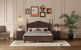 English Elm 3-Pieces Bedroom Sets,Full Size Wood Platform Bed and Two Nightstands-Dark Walnut