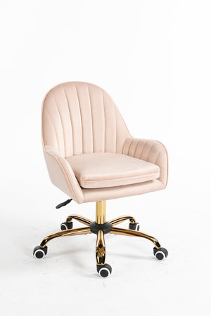 English Elm Velvet Swivel Desk Chair Pink Glam Gold Base Cushioned Seat for Vanity or Office W1733110162