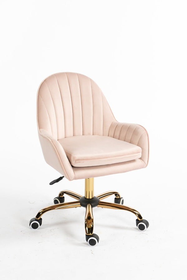 English Elm Velvet Swivel Desk Chair Pink Glam Gold Base Cushioned Seat for Vanity or Office W1733110162