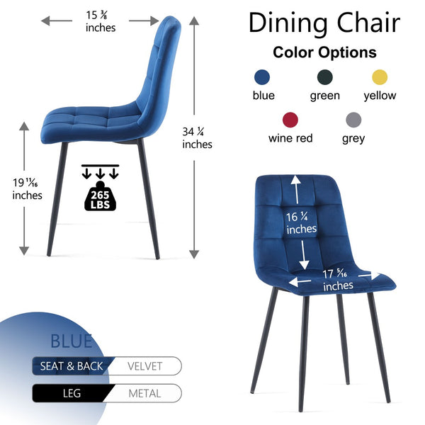 English Elm Grey Velvet Upholstered Dining Side Chairs Set of 2 with Sleek Metal Legs Blue W1164P307927