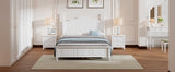 English Elm 3-Pieces Bedroom Sets,Full Size Wood Platform Bed and Two Nightstands-White