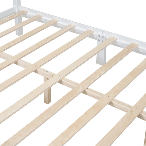 English Elm Full Full Size Wood Platform Bed with Retro Headboard, Solid Slat Support, Easy Assembly, Durable Finish White 60.51 L x 21.73 W x 6.73 H WF308186AAK