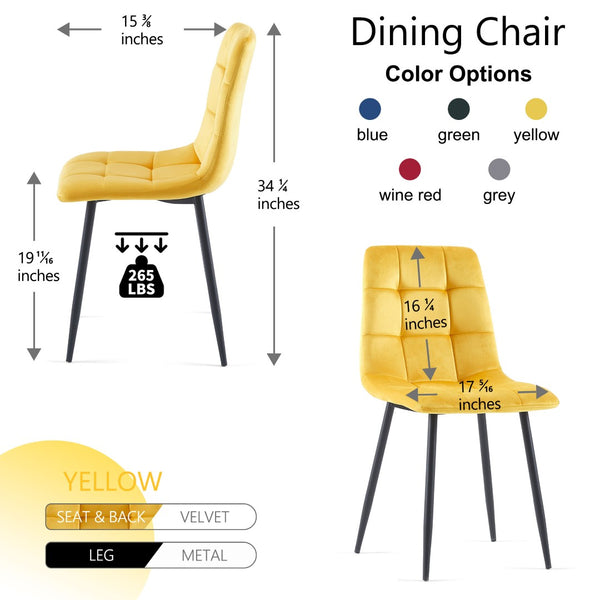 English Elm Grey Velvet Upholstered Dining Side Chairs Set of 2 with Sleek Metal Legs Yellow W1164P307929