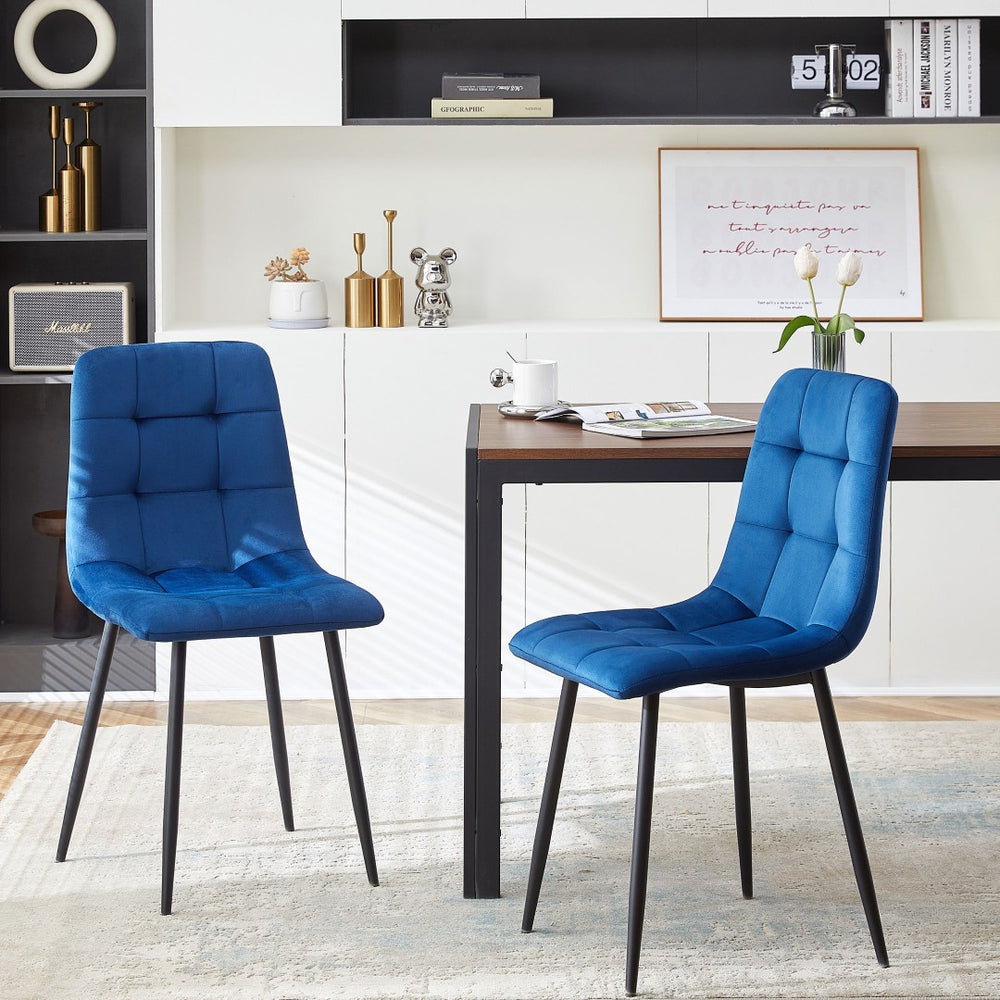 English Elm Grey Velvet Upholstered Dining Side Chairs Set of 2 with Sleek Metal Legs Blue W1164P307927